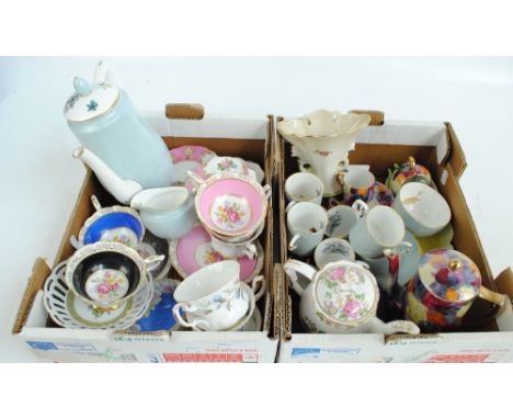 A group of various ceramic tea and coffee ware including Royal Worcester 'Woodland' pattern decorated coffee pot, cream jug, 