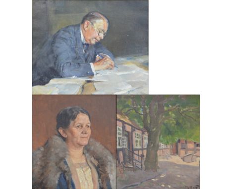 JOHANNES GRENNES (Norwegian, 1875-1963); a pair of early 20th century oils on canvas, portrait studies of Mr & Mrs Christense