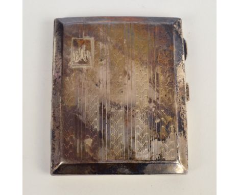 HERBERT BUSHELL & SON LTD; a George V hallmarked silver cigarette case with linear engine turning and initialled cartouche, B