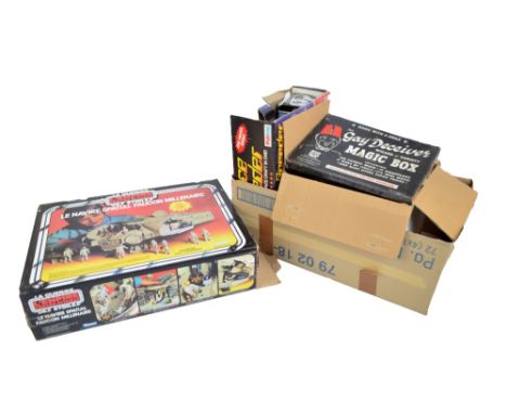 A quantity of toys to include a Star Wars Millennium Falcon, a Pelham puppet, Minnie Mouse, Action Men, Hornby OO gauge Ferry