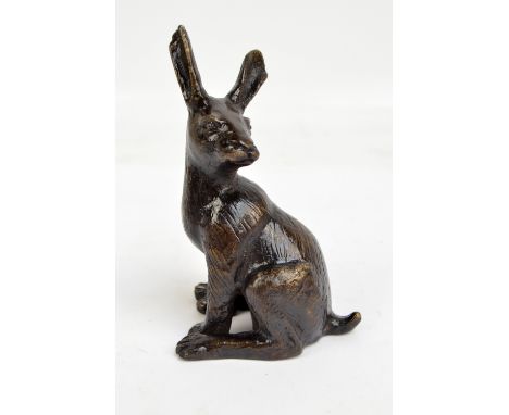 SARAH ADAMS FOR FBS; a bronzed sculpture of a seated hare, height 14cm, in an FBS box.