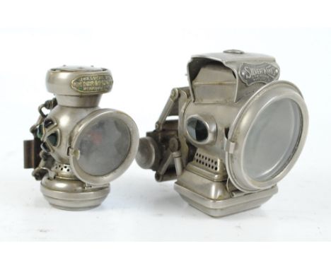 An early 20th century King Of The Road 'Silver King' oil-powered nickel plated bicycle lamp by Joseph Lucas Ltd of Birmingham