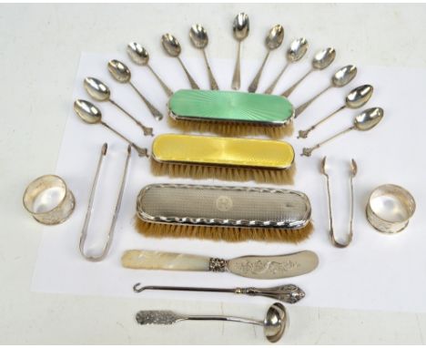 A mixed lot of variously hallmarked silver items comprising a set of eight Victorian silver coffee spoons with bright cut fol