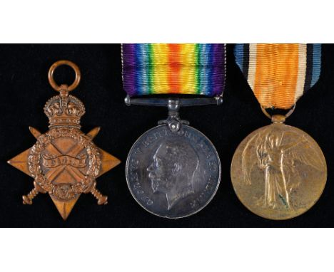 WWI group of three 1914-15 Star, British War Medal and Victory Medal 636 Dvr J Thorpe F R A [on Star, 636 Dvr J Thorpe on pai