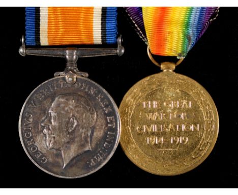 WWI pair British War Medal and Victory Medal 34269 Pte G E Woolman Dorset R  