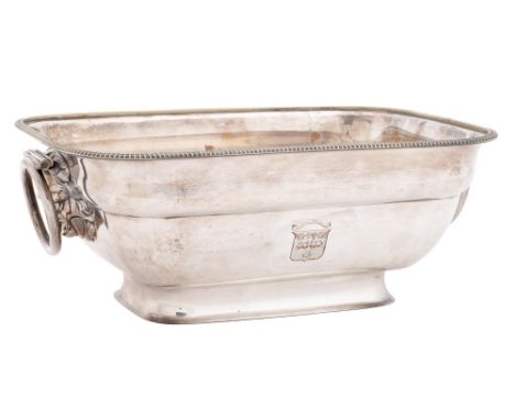 Notts. Militia. An EPNS soup tureen, early 19th c, with lion mask ring handles, regimentally crested, 33cm l  Re-plated, with