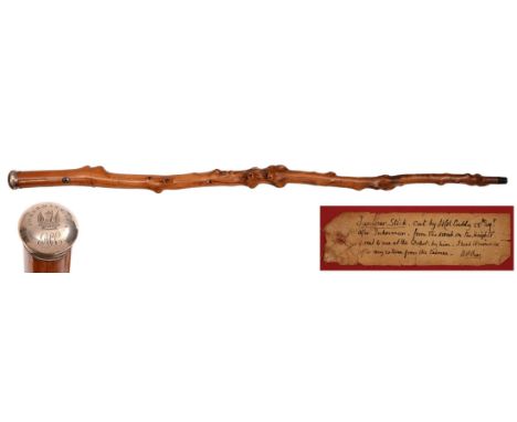 Crimean War relic. A silver mounted cane, the pommel engraved with crest, INKERMANN 1854 and initials ACC/WHLD CUDDY LT COL 5