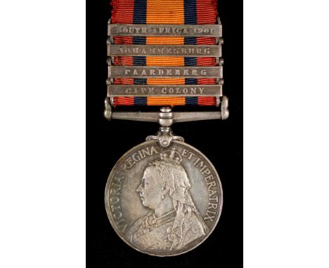Queen's South Africa Medal, four clasps Cape Colony, Paardeberg, Johannesburg and South Africa 1901, 78476 Dvr W Mansfield R 