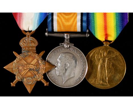 WWI group of three, 1914-15 Star, British War Medal and Victory Medal 14967 Pte E Cross Shrops L I [14967 Pte E Cross K S L I