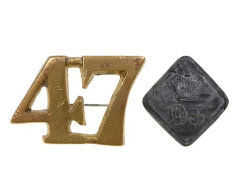 Crimean War relics. 47th (Lancashire) Regiment foot brass cap numeral and 93rd (Sutherland Highlanders) Regiment button (2)  