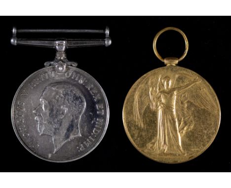 WWI pair British War Medal and Victory Medal 23414 Pte J N Warburton R War R  