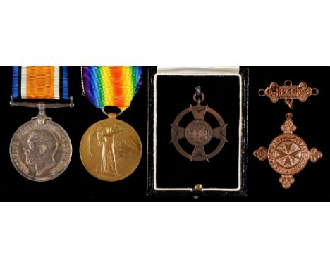 WWI pair British War Medal and Victory Medal, 238269 Spr J A Jones R E, Great Western Railway Merit Cross, bronze, named to J