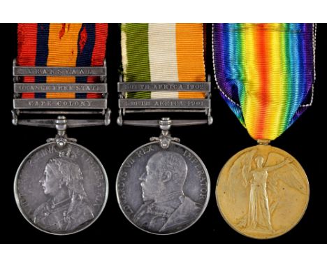 Second Boer War-WWI group of three, Queen's South Africa Medal, three clasps Cape Colony, Orange Free State and Transvaal, Ki