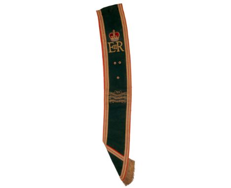 Notts &amp; Derby Regiment. A cloth, metal thread and leather drum major's sash, EIIR, Hobson &amp; Sons (London) Ltd Lacemen