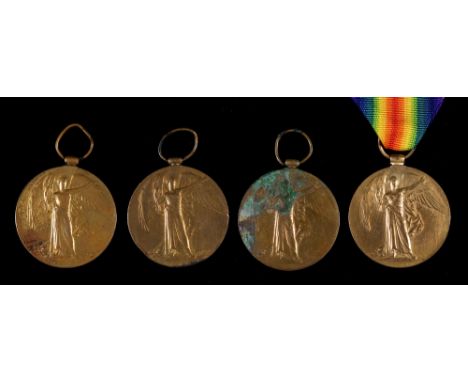 Victory Medal, four, R929 W C Sabin A B&nbsp; R N V R, 34274 Pte J Foy W Rid R, 163023 Dvr C A Knight R E and 17 Pte H Bloxwi