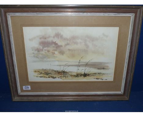A framed and mounted Watercolour depicting a seascape, no visible signature.