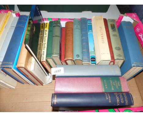 A box of books on Majorca including Majorca Observed, With a Camera in Majorca, along with books on Gibraltar.
