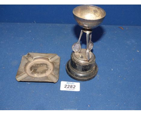 A small Silver Trophy for 'Thorndale Lawn tennis Club, Gentlemen's Singles Handicap 1930', on plinth, 4'' tall plus a silver 