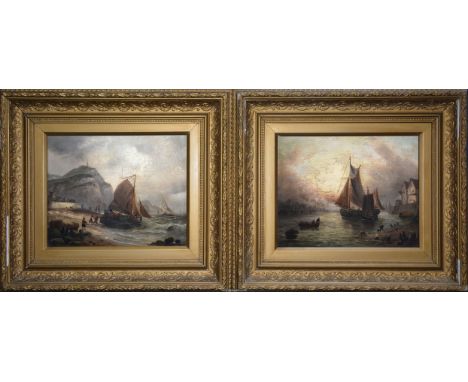 A pair of gilt framed seascape Oil paintings on board by the renowned British artist Millson Hunt: the first oil is titled 'L