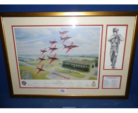A framed Print to commemorate the Red Arrows 40th Anniversary in 2004 (no: 45/100) titled 'Ruby Reds' by Robert Tomlin.