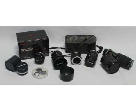 FIVE VARIOUS CAMERA LENSES to include Centon M C 500 mm nirror lens, Tamron 135 mm, Tamron 80 - 210 mm telephoto, Tamron 28 -