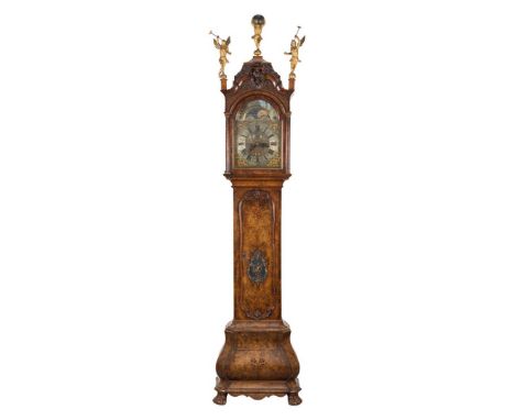 A walnut and burr walnut longcase clock by Jan Mark Juntes, (1750-1802) with moon- and date display and with the zodiac signs
