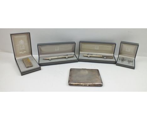 FIVE "DUNHILL" GENTLEMAN'S REQUISITES OR GIFTS, including a pair of cuff links, a fountain pen, ball point pen, lighter and c