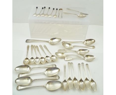 A.E. KINMEN A SET OF FOUR EDWARDIAN SILVER DESSERT SPOONS of Hanoverian design, Sheffield 1901, together with a QUANTITY OF O
