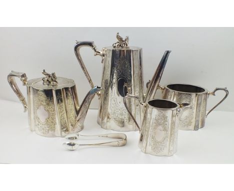 AN EARLY 20TH CENTURY SILVER PLATED FOUR-PIECE TEA AND COFFEE SERVICE comprising; coffee pot, teapot, milk jug and sucrier, t