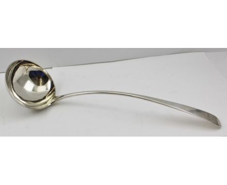 ALEXANDER GARDNER A GEORGE III SILVER SOUP LADLE, having plain tapering handle bearing monogram, Edinburgh 1798, 208g., 37cm 