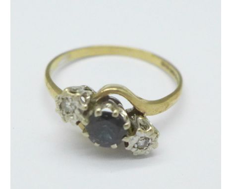 A 9ct gold, sapphire and diamond ring, 3g, U