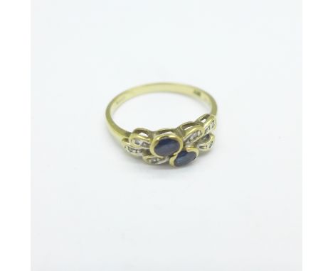 A 9ct gold, sapphire and diamond ring, 2.2g, O