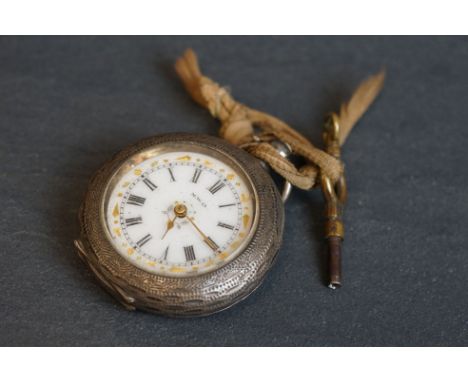 A early 20th century ladies .935 silver fob watch with decorative enamel dial. 