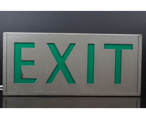 Mid Century Metal Case Light Up ' EXIT ' sign, 43cms long x 20cms high 