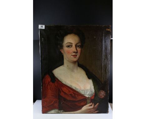Antique Oil Painting Half Length Portrait of a 17th century Lady, label to verso reading ' Daughter of John Dom......, Crewke