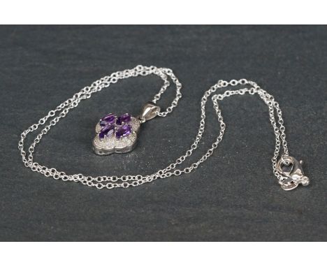 Diamond &amp; amethyst pendant necklace, set in silver 
