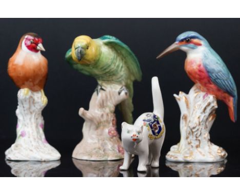 Two Royal Worcester bird figures to include 2666 Kingfisher &amp; 2667 Goldfinch together with a Beswick 930 Parakeet and a c