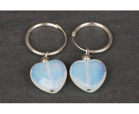 Pair of silver heart shaped moonstone earrings 