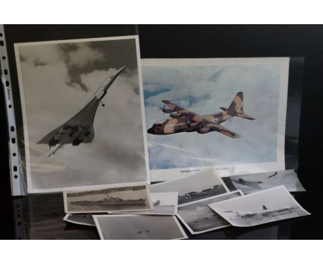 A rare British aerospace publicity photograph of Concorde during take off, Lockhead Hercules sales information leaflet and ni