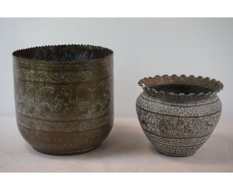 A Indian brass planter together with a Persian example. 
