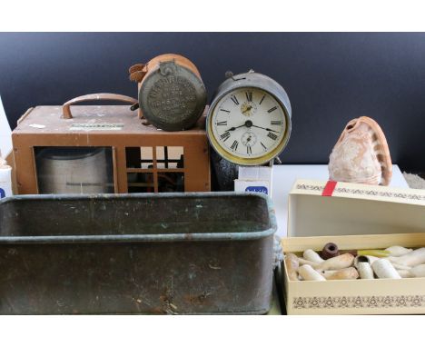 Mixed Lot including Copper Planter, Darton Barograph, Japaanese White Metal Picture Frame, Collection of Clay Pipes, Cameo Sh