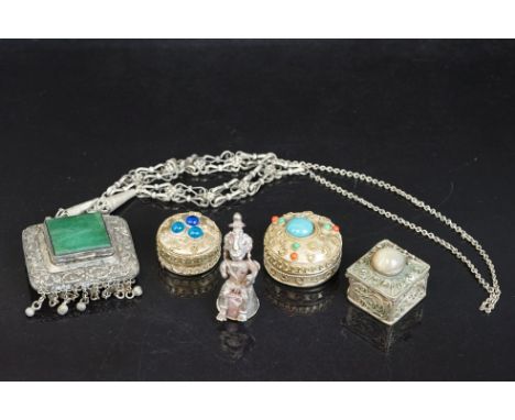 A mixed lot of Indian Silver &amp; white metal to include jewelled boxes and stone mounted items..etc. 