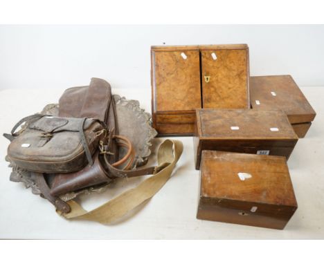 A group of mixed collectables to include a stationary cabinet, tea caddy, silver plated tray and a gun case..etc. 