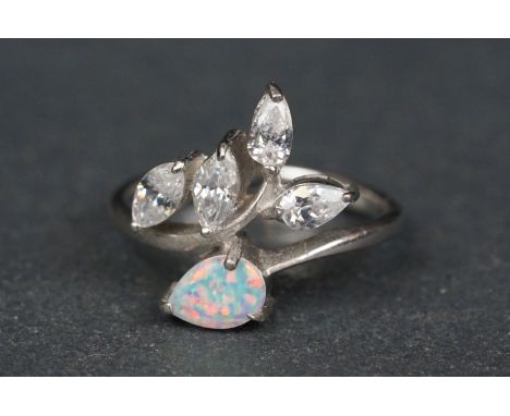 Unusual silver &amp; CZ Art Nouveau style ring 