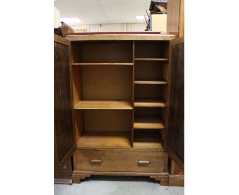 Art Deco Oak Stationery Cabinet, the two double doors opening to an interior fitted with pigeon holes / shelves, above a draw