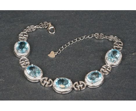 Silver, CZ &amp; blue topaz bracelet 