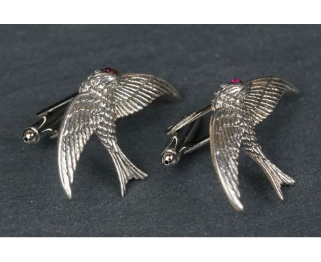 Pair of silver swallow shaped cufflinks 