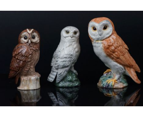 Beswick Large Barn Owl, model no. 1046 together with Two Royal Doulton Scotch Whiskey Decanters, one Beneagles Tawny Owl and 