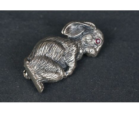 Silver rabbit brooch with ruby eye 