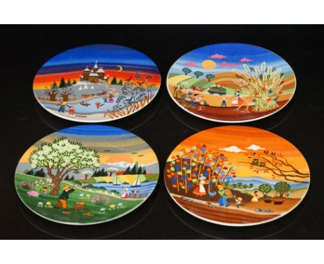 Set of four Poole Pottery Seasons plates 